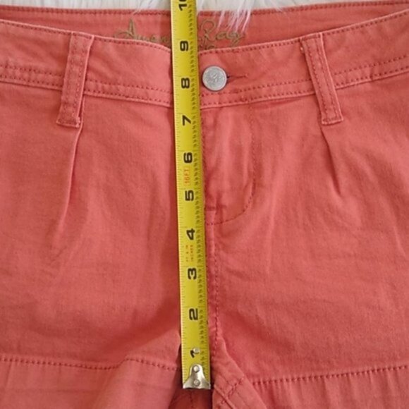 American Rag Distressed Burnt Orange Denim Shorts - Picture 11 of 13